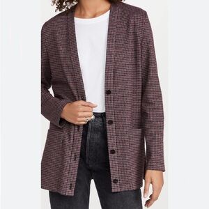Theory Collin Slit Houndstooth Plaid Cardigan